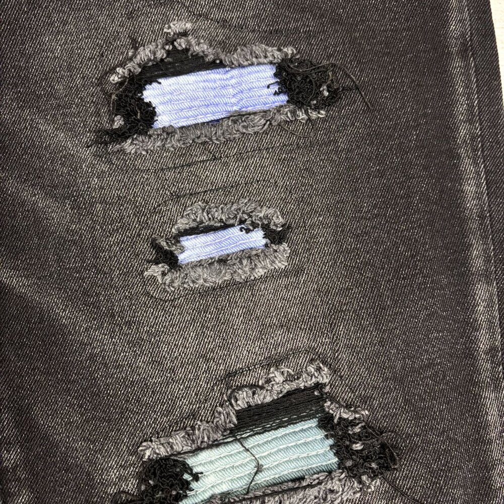 Embellish Mens Black Distressed Skinny Jeans With Colorful Patches Size 34 - Picture 5 of 16